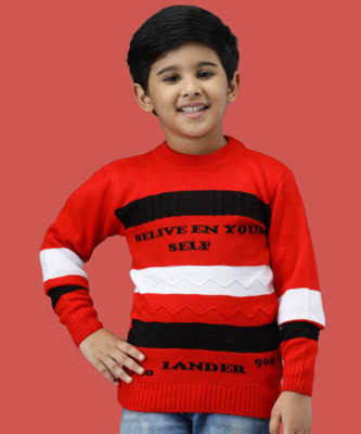 ANIXA Solid Round Neck Casual Boys Red Sweater
