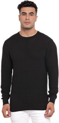 RED TAPE Solid Round Neck Casual Men Black Sweater