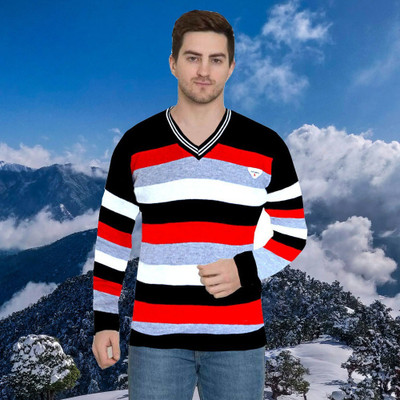 FUTUREGEMS Striped V Neck Casual Men Multicolor Sweater