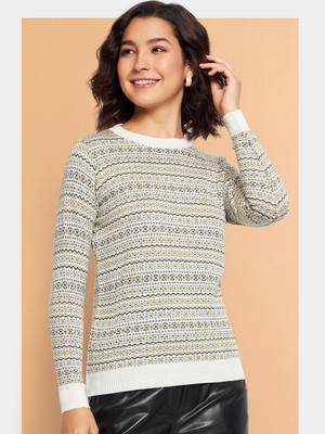 CLAPTON Printed Round Neck Casual Women Grey Sweater