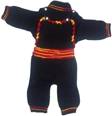 CASA Solid Round Neck Casual Baby Boys & Baby Girls Black Sweater