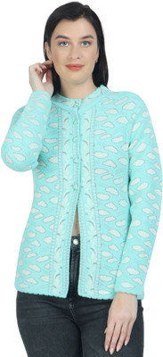 HITTIKA Printed Round Neck Casual Women Light Blue Sweater