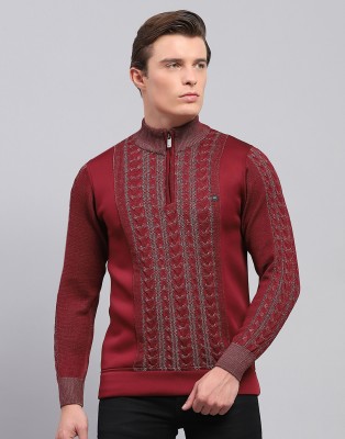 MONTE CARLO Self Design High Neck Casual Men Maroon Sweater