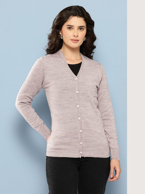 MUHURATAM Solid V Neck Casual Women Grey Sweater