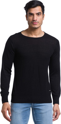 PARX Solid Round Neck Casual Men Black Sweater