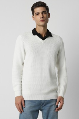 VAN HEUSEN Solid V Neck Casual Men White Sweater