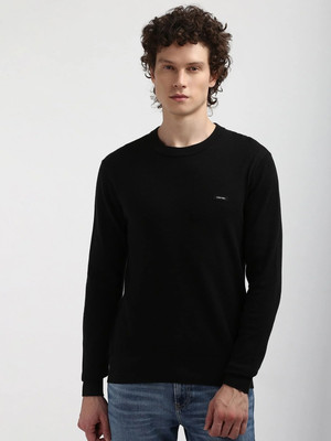 Calvin Klein Jeans Woven Round Neck Casual Men Black Sweater