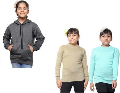 KAVYA Solid Round Neck Casual Girls Multicolor Sweater