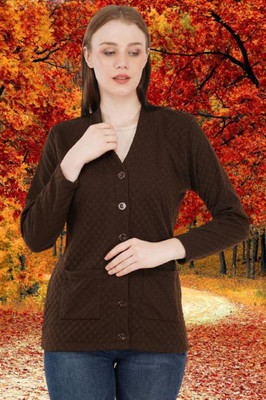 jorden4u Self Design V Neck Casual Women Brown Sweater