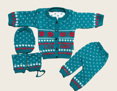 Paryag Printed Round Neck Casual Baby Boys & Baby Girls Blue Sweater