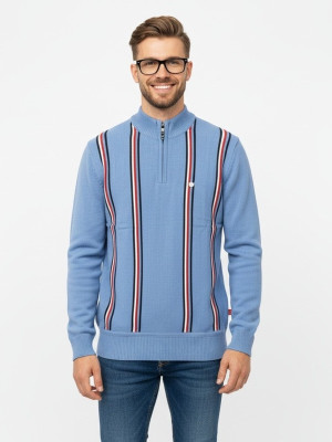 FORWARDS Striped Turtle Neck Casual Men Light Blue Sweater