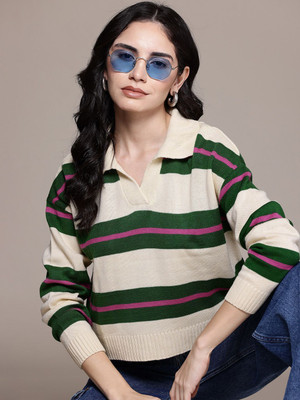 Roadster Printed Casual Women White Sweater