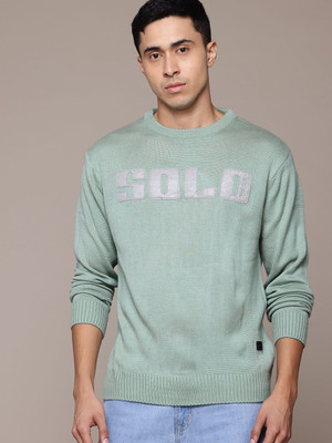Roadster Self Design Round Neck Casual Men Green Sweater