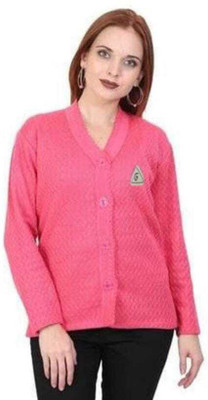 CRAFTWELL Solid V Neck Casual Women Pink Sweater