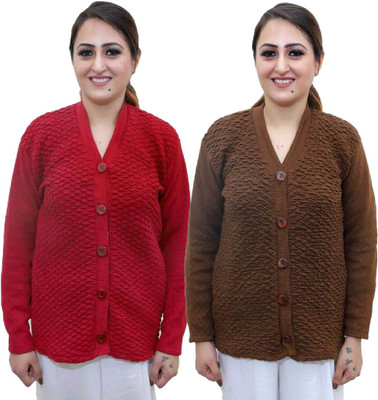 Shunit creation Printed V Neck Casual Women Red, Brown Sweater