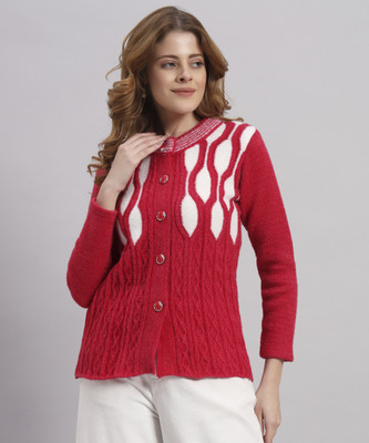 DIVYAM COLLECTION Self Design Round Neck Casual Women Red Sweater