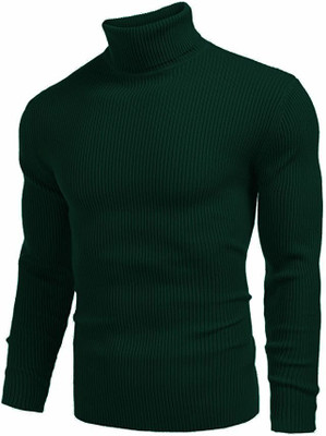 FREAKS Woven High Neck Casual Men Green Sweater