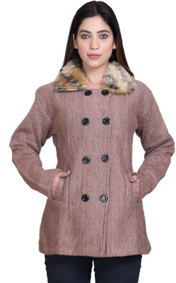 VSHIP Solid Collared Neck Casual Women Brown Sweater