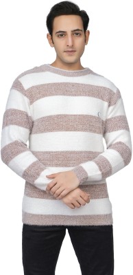 WOOLVALLEY Self Design Round Neck Casual Men White, Brown Sweater