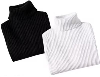 Doyal Collections Self Design High Neck Casual Boys & Girls White, Black Sweater