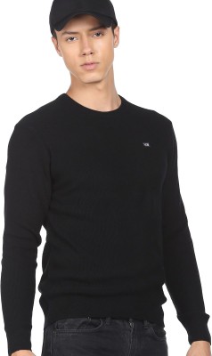 Arrow Sport Solid Round Neck Casual Men Black Sweater