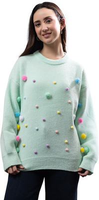 GFO Floral Print Crew Neck Casual Women Green Sweater