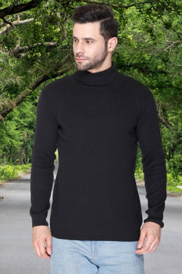 jorden4u Solid Turtle Neck Casual Men Black Sweater