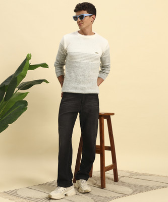 KILVESTED Striped Round Neck Casual Men Green Sweater