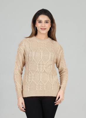 WOOLBERRY Self Design Round Neck Casual Women Beige Sweater