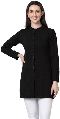 hifzaa Solid Round Neck Casual Women Black Sweater