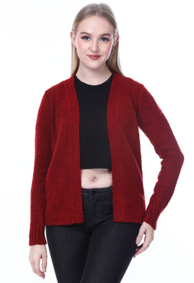 NOQUO Self Design Round Neck Casual Women Maroon Sweater