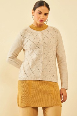 soch Woven Round Neck Casual Women Beige Sweater