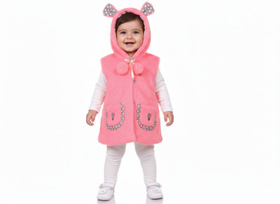 INFLOW Solid Round Neck Lounge Wear Baby Boys & Baby Girls Pink Sweater