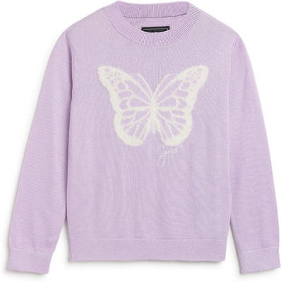GUESS Printed Round Neck Casual Girls Purple Sweater