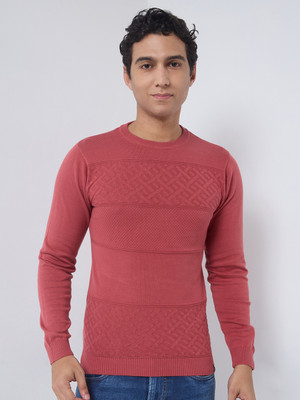 KILLER Solid Round Neck Casual Men Pink Sweater
