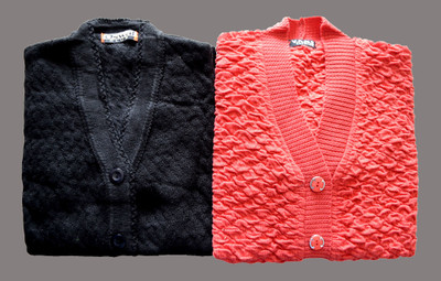 Shunit creation Self Design V Neck Lounge Wear Women Black, Pink Sweater