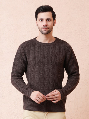 NOQUO Solid, Self Design Round Neck Casual Men Grey Sweater