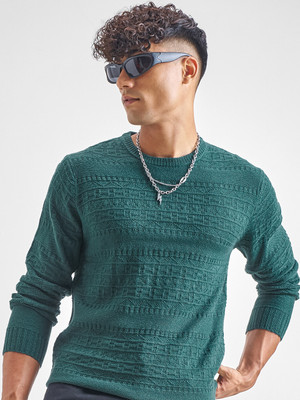 HIGHLANDER Solid Round Neck Casual Men Green Sweater
