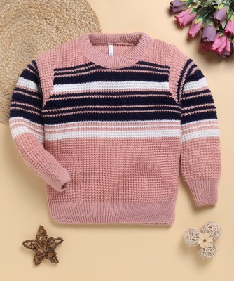 TOONYPORT Colorblock Round Neck Casual Boys & Girls Pink Sweater