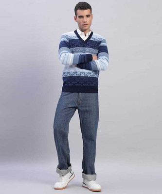 MUSKAN KNITWEAR Solid V Neck Party Men Black Sweater