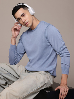 Roadster Solid Round Neck Casual Men Blue Sweater