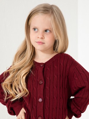 Cherry Crumble by Nitt Hyman Checkered, Striped V Neck Casual Baby Girls Maroon Sweater