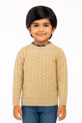 GTwo Self Design Round Neck Casual Boys Gold Sweater