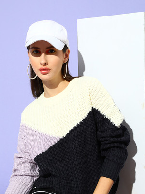 STREET9 Self Design Round Neck Casual Women Multicolor Sweater