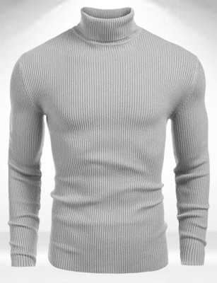 FASHIONIZO Solid High Neck Casual Men Grey Sweater