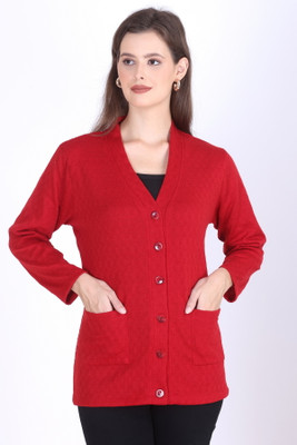 urban rock Solid V Neck Casual Women Red Sweater