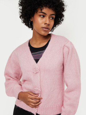 MAX Solid Round Neck Casual Women Pink Sweater