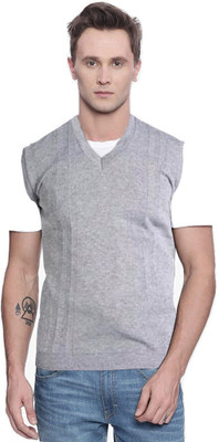 Shunit creation Solid V Neck Casual Men Grey Sweater