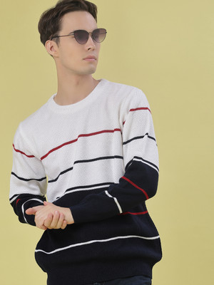 V-MART Striped Round Neck Casual Men Multicolor Sweater
