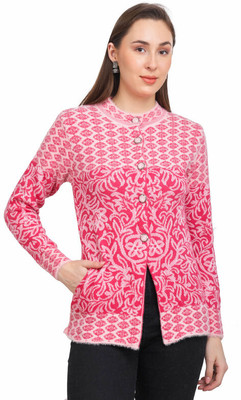 HITTIKA Graphic Print Round Neck Casual Women Pink, White Sweater